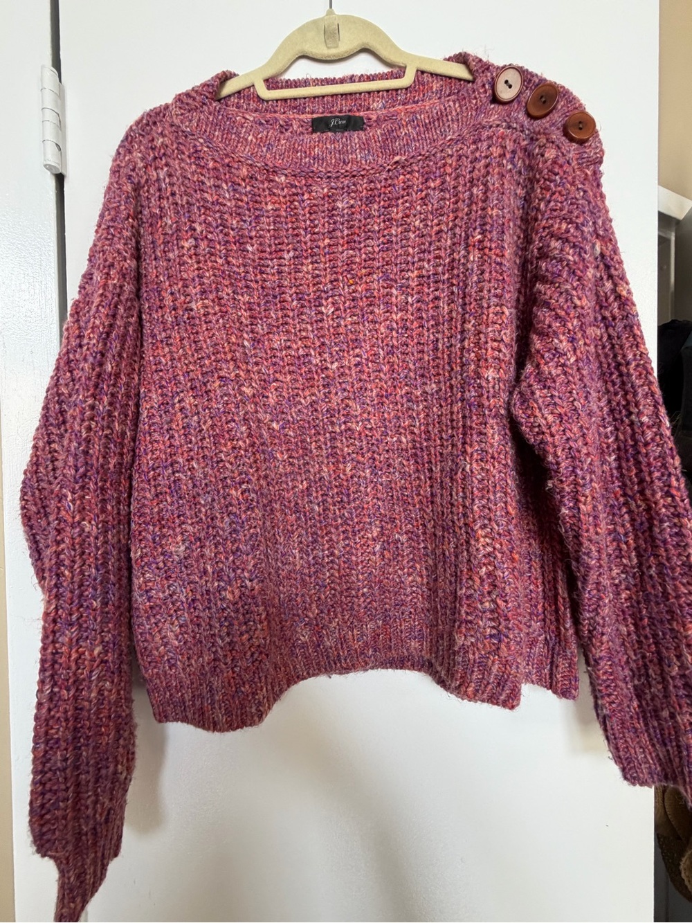 J. Crew Pink-Multi Button-Shoulder Crewneck Sweater